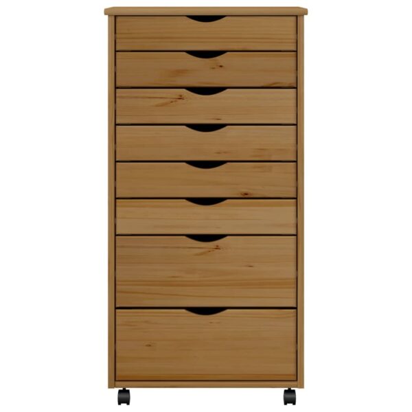 vidaXL Rolling Cabinet with Drawers MOSS Honey Brown Solid Wood Pine - Image 4