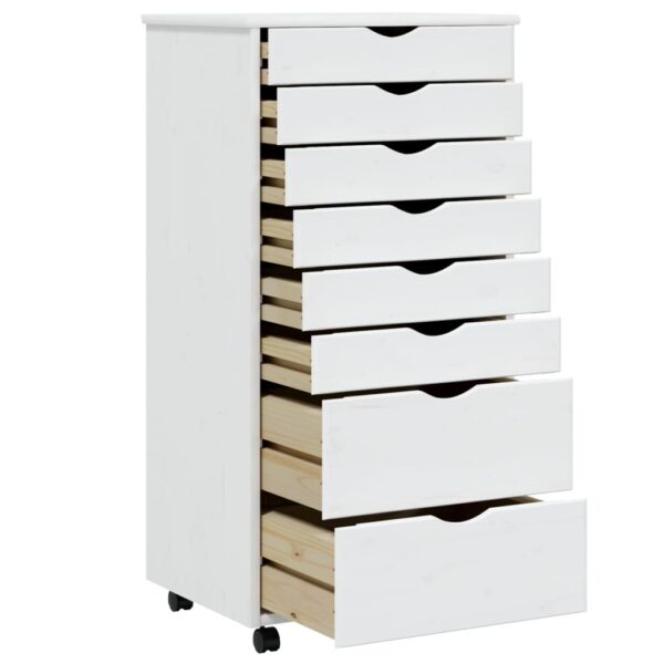 vidaXL Rolling Cabinet with Drawers MOSS White Solid Wood Pine - Image 3