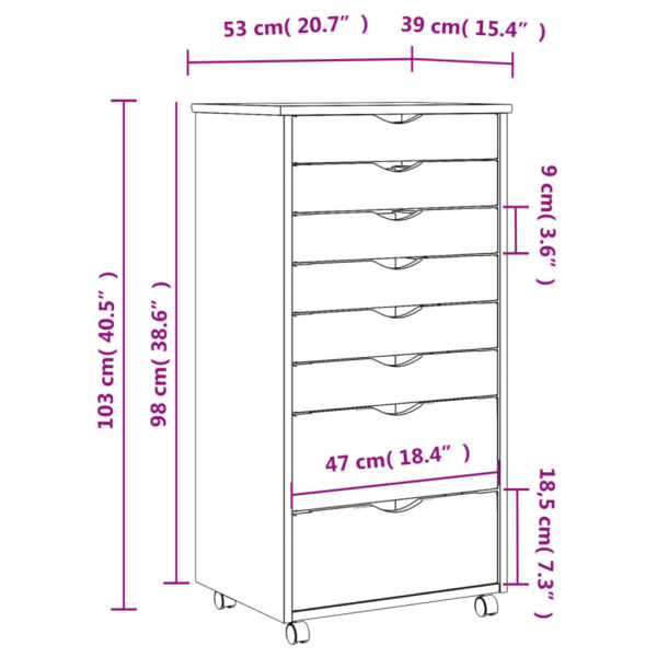 vidaXL Rolling Cabinet with Drawers MOSS White Solid Wood Pine - Image 9