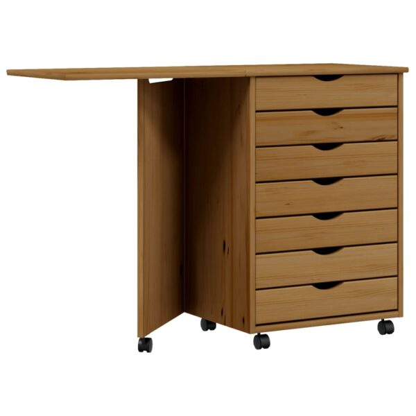 vidaXL Rolling Cabinet with Desk MOSS Honey Brown Solid Wood Pine - Image 2