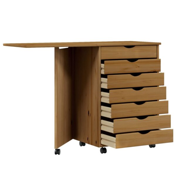 vidaXL Rolling Cabinet with Desk MOSS Honey Brown Solid Wood Pine - Image 3