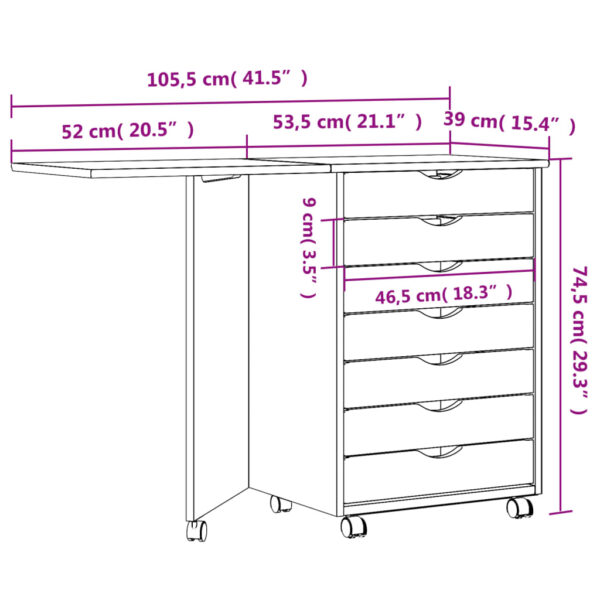 vidaXL Rolling Cabinet with Desk MOSS Honey Brown Solid Wood Pine - Image 10