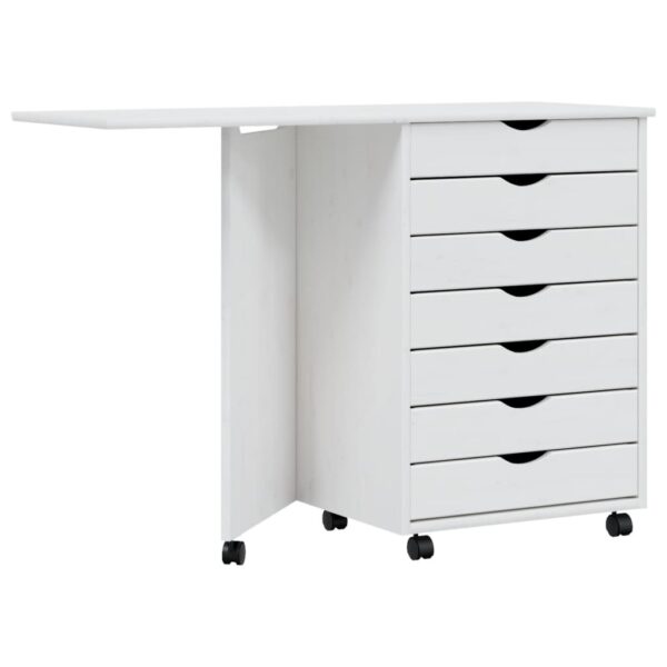 vidaXL Rolling Cabinet with Desk MOSS White Solid Wood Pine - Image 2