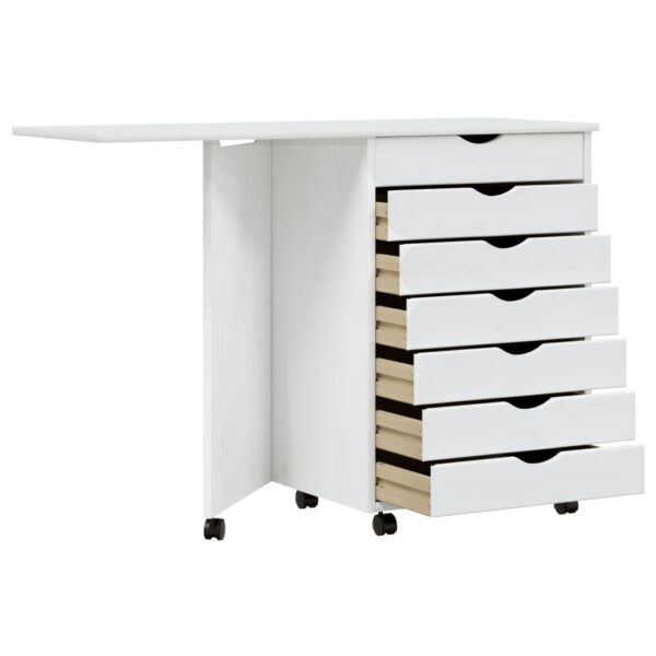 vidaXL Rolling Cabinet with Desk MOSS White Solid Wood Pine - Image 3