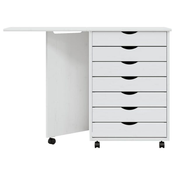 vidaXL Rolling Cabinet with Desk MOSS White Solid Wood Pine - Image 4