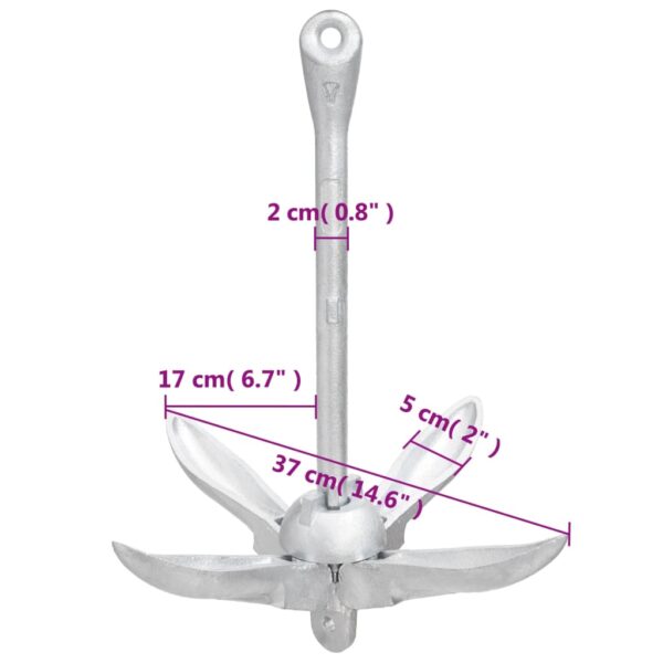 vidaXL Folding Anchor Silver 7.1 lb Malleable Iron - Image 9