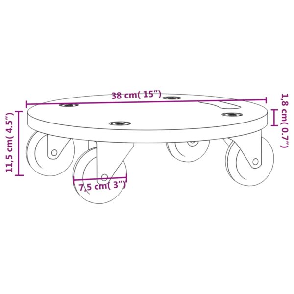 vidaXL Dolly Trolleys 2 pcs Round Ã˜15"x4.5" - Image 10