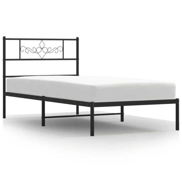 vidaXL Metal Bed Frame with Headboard Black 39.4"x74.8" Twin - Image 2