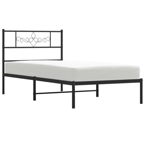 vidaXL Metal Bed Frame with Headboard Black 39.4"x74.8" Twin - Image 3