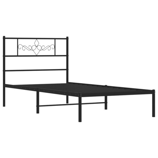 vidaXL Metal Bed Frame with Headboard Black 39.4"x74.8" Twin - Image 4