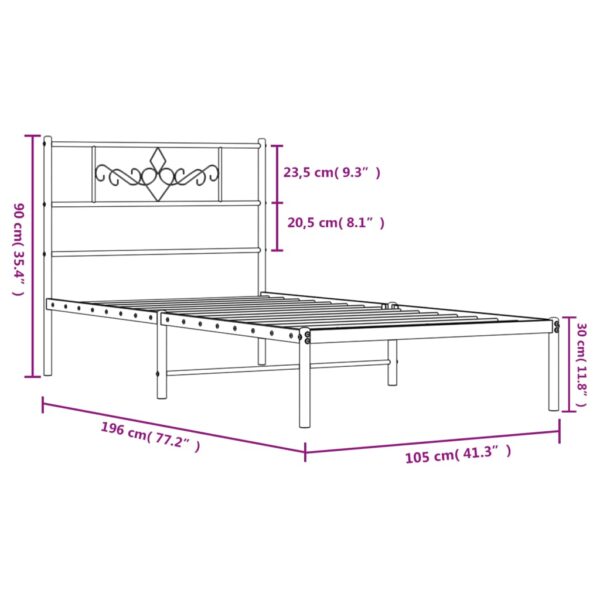 vidaXL Metal Bed Frame with Headboard Black 39.4"x74.8" Twin - Image 9