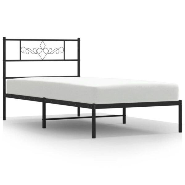 vidaXL Metal Bed Frame with Headboard Black 39.4"x78.7" - Image 2