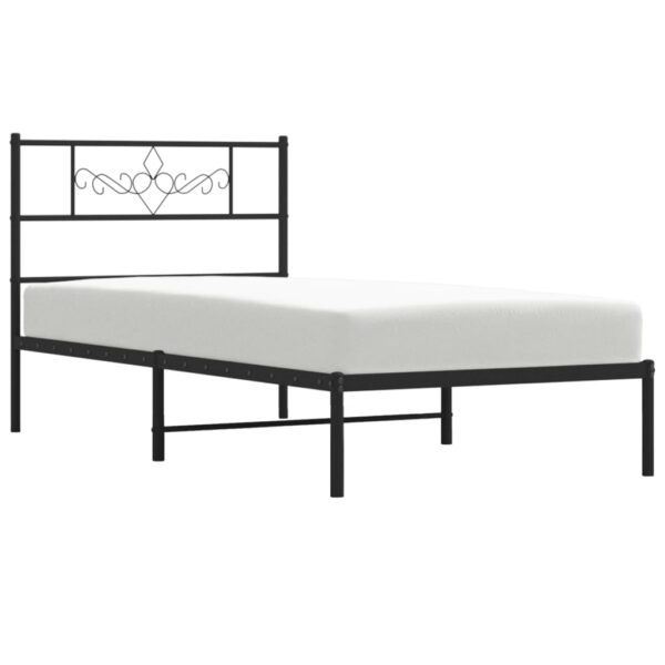 vidaXL Metal Bed Frame with Headboard Black 39.4"x78.7" - Image 3