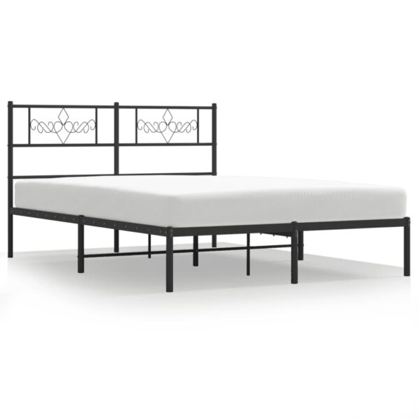 vidaXL Metal Bed Frame with Headboard Black 59.1"x78.7" - Image 2