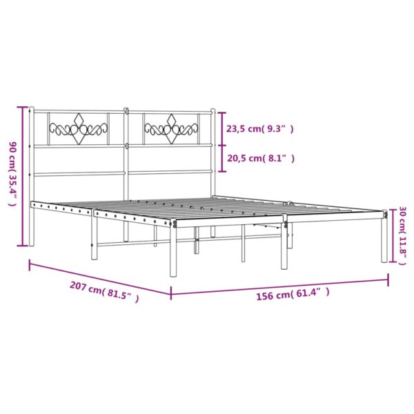 vidaXL Metal Bed Frame with Headboard Black 59.1"x78.7" - Image 9