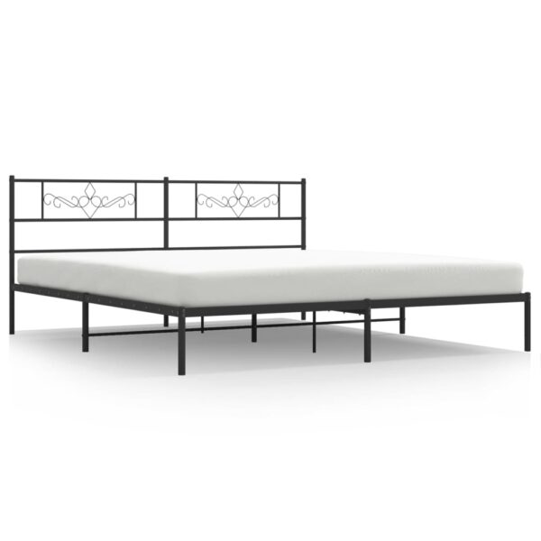 vidaXL Metal Bed Frame with Headboard Black 76"x79.9" King - Image 2