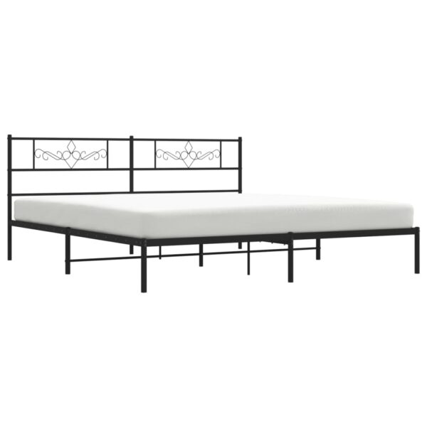 vidaXL Metal Bed Frame with Headboard Black 76"x79.9" King - Image 3