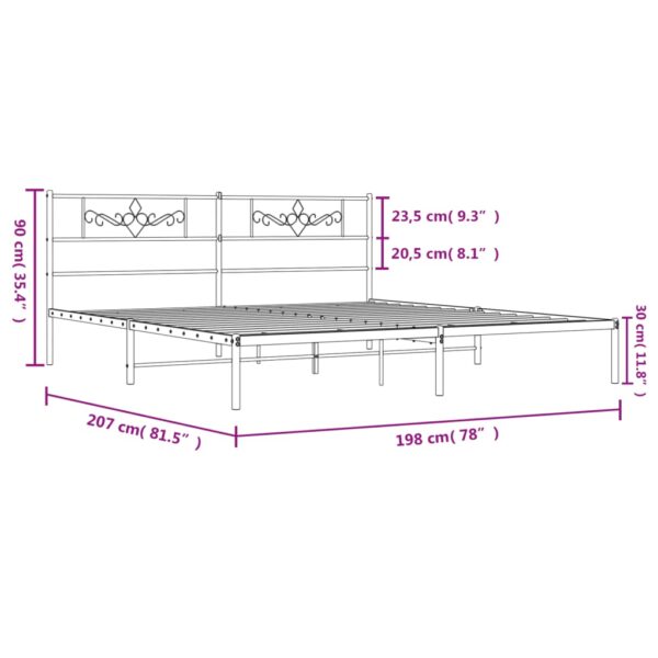 vidaXL Metal Bed Frame with Headboard Black 76"x79.9" King - Image 9