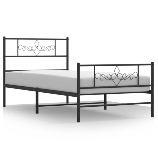 vidaXL Metal Bed Frame with Headboard and Footboard Black 39.4"x74.8" Twin - Image 2