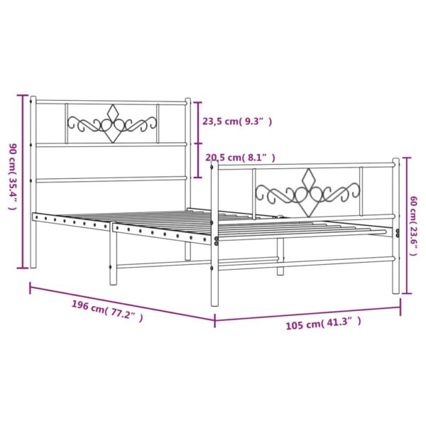 vidaXL Metal Bed Frame with Headboard and Footboard Black 39.4"x74.8" Twin - Image 9