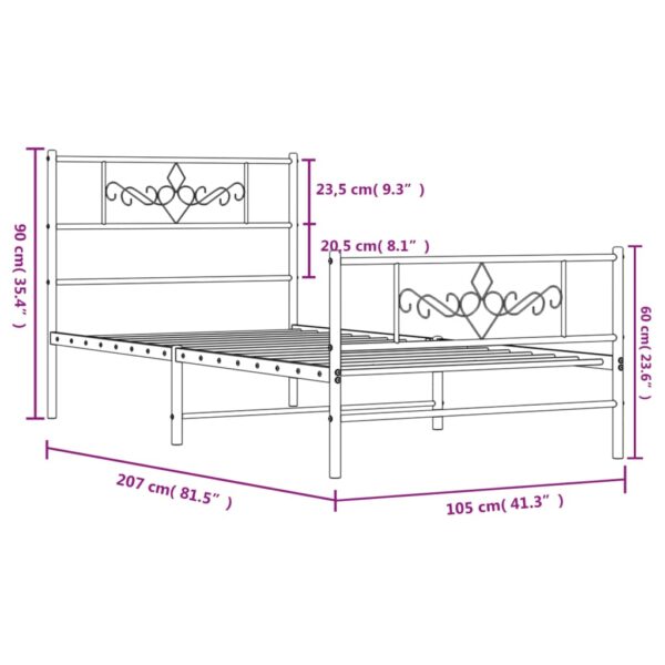 vidaXL Metal Bed Frame with Headboard and Footboard Black 39.4"x78.7" - Image 9