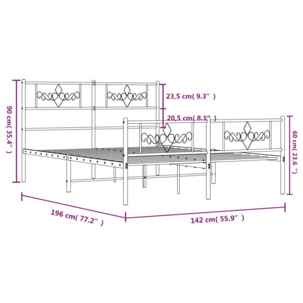 vidaXL Metal Bed Frame with Headboard and Footboard Black 53.1"x74.8" - Image 9