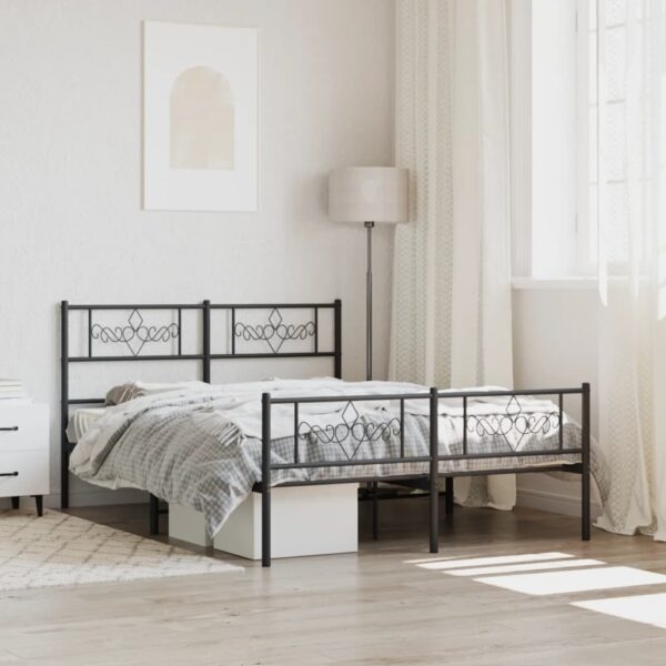 vidaXL Metal Bed Frame with Headboard and Footboard Black 53.1"x74.8"