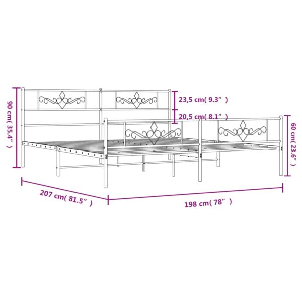 vidaXL Metal Bed Frame with Headboard and Footboard Black 76"x79.9" King - Image 9