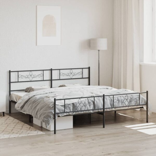 vidaXL Metal Bed Frame with Headboard and Footboard Black 76"x79.9" King