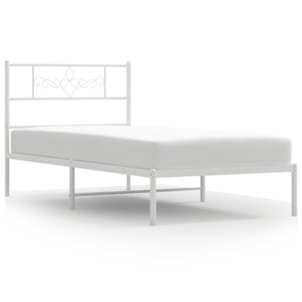 vidaXL Metal Bed Frame with Headboard White 39.4"x74.8" Twin - Image 2