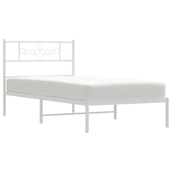 vidaXL Metal Bed Frame with Headboard White 39.4"x74.8" Twin - Image 3