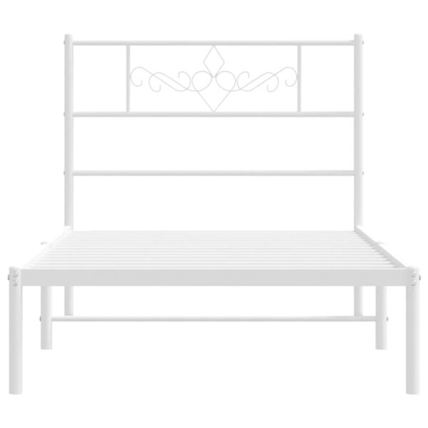 vidaXL Metal Bed Frame with Headboard White 39.4"x74.8" Twin - Image 4