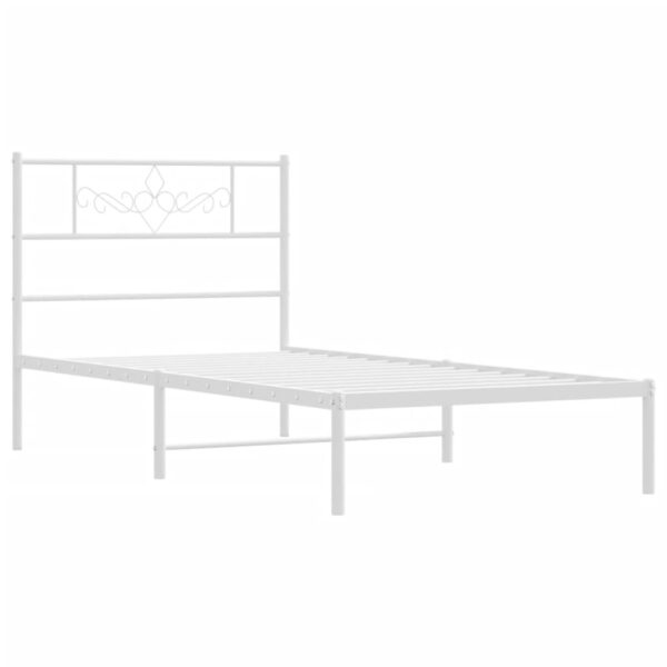 vidaXL Metal Bed Frame with Headboard White 39.4"x74.8" Twin - Image 5