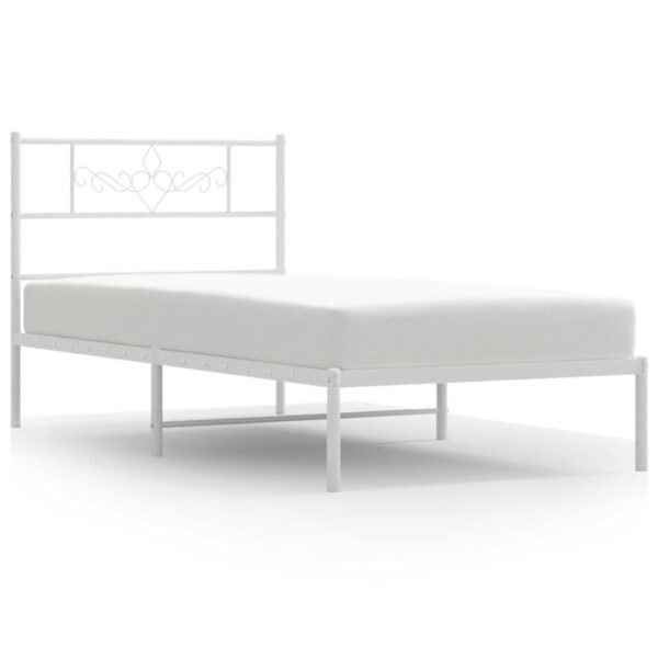 vidaXL Metal Bed Frame with Headboard White 39.4"x78.7" - Image 2