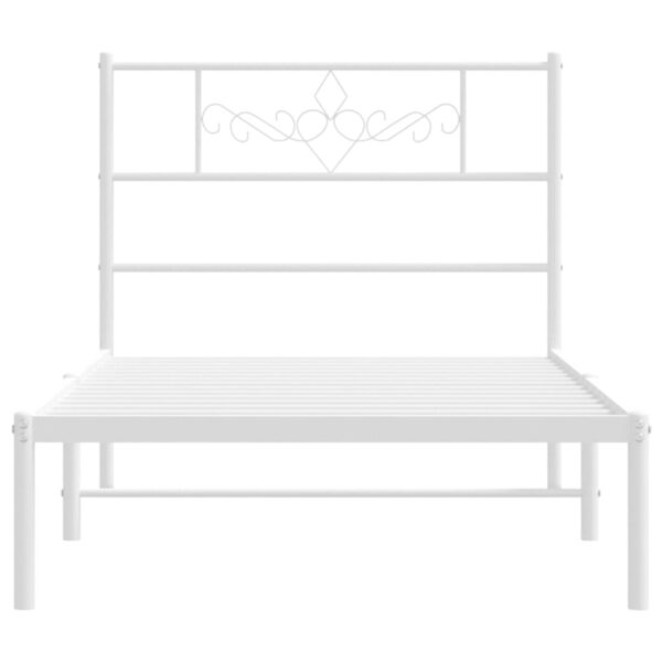 vidaXL Metal Bed Frame with Headboard White 39.4"x78.7" - Image 4