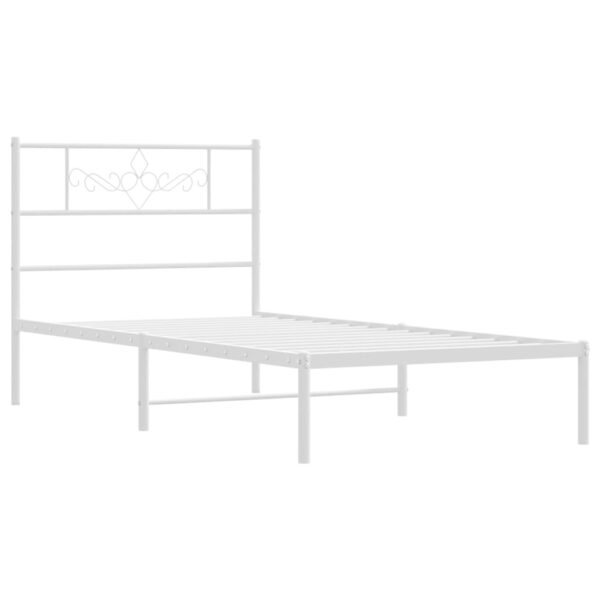 vidaXL Metal Bed Frame with Headboard White 39.4"x78.7" - Image 5