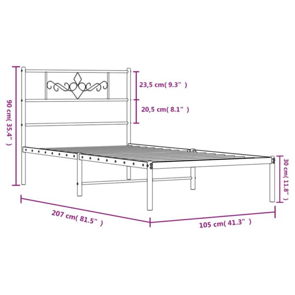 vidaXL Metal Bed Frame with Headboard White 39.4"x78.7" - Image 9