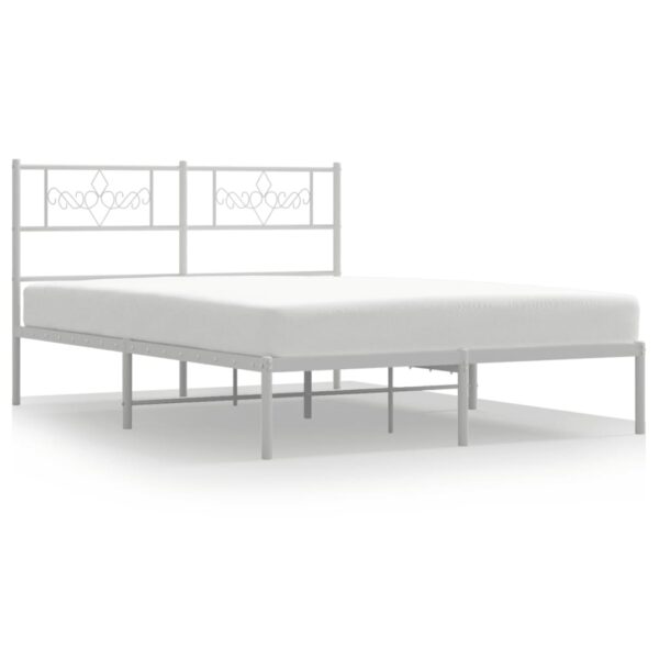 vidaXL Metal Bed Frame with Headboard White 53.1"x74.8" - Image 2