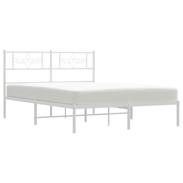 vidaXL Metal Bed Frame with Headboard White 53.1"x74.8" - Image 3