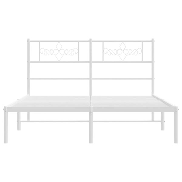 vidaXL Metal Bed Frame with Headboard White 53.1"x74.8" - Image 4