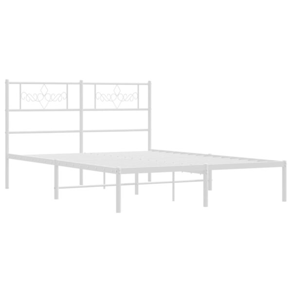 vidaXL Metal Bed Frame with Headboard White 53.1"x74.8" - Image 5