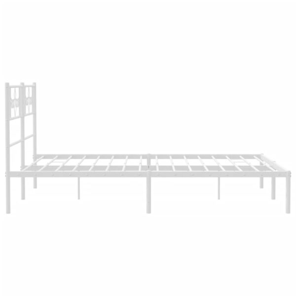 vidaXL Metal Bed Frame with Headboard White 53.1"x74.8" - Image 6