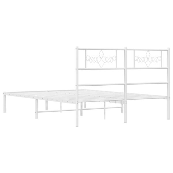 vidaXL Metal Bed Frame with Headboard White 53.1"x74.8" - Image 7