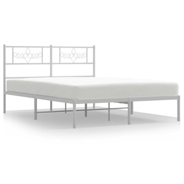 vidaXL Metal Bed Frame with Headboard White 59.1"x78.7" - Image 2