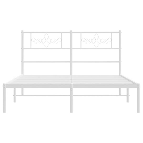 vidaXL Metal Bed Frame with Headboard White 59.1"x78.7" - Image 4