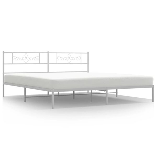 vidaXL Metal Bed Frame with Headboard White 72"x83.9" California King - Image 2