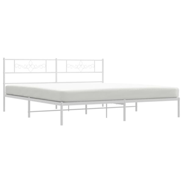 vidaXL Metal Bed Frame with Headboard White 72"x83.9" California King - Image 3