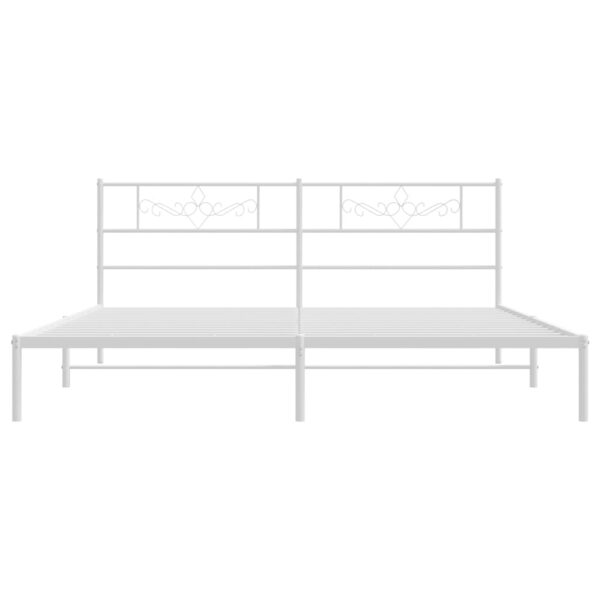 vidaXL Metal Bed Frame with Headboard White 72"x83.9" California King - Image 4