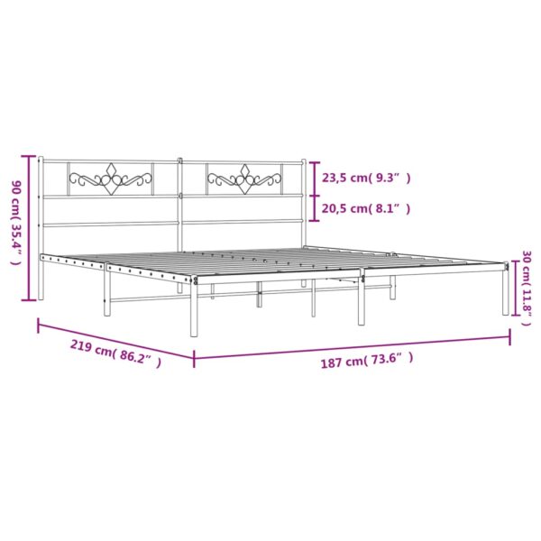 vidaXL Metal Bed Frame with Headboard White 72"x83.9" California King - Image 9