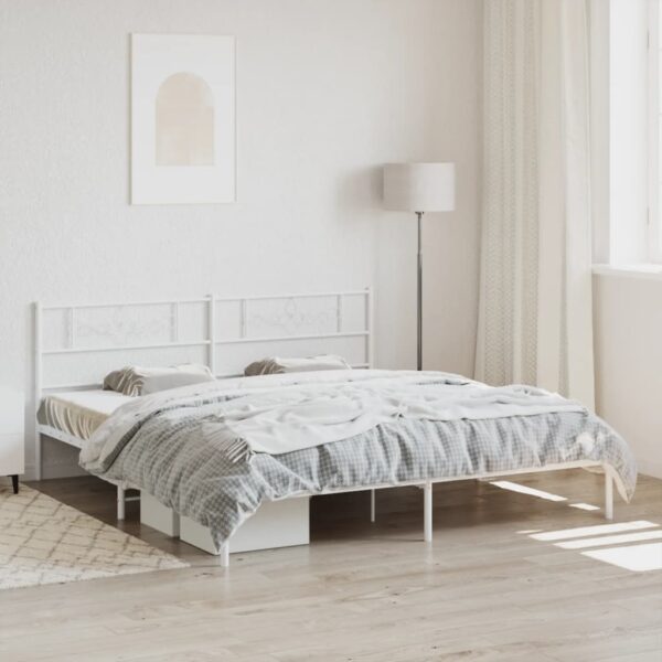 vidaXL Metal Bed Frame with Headboard White 72"x83.9" California King